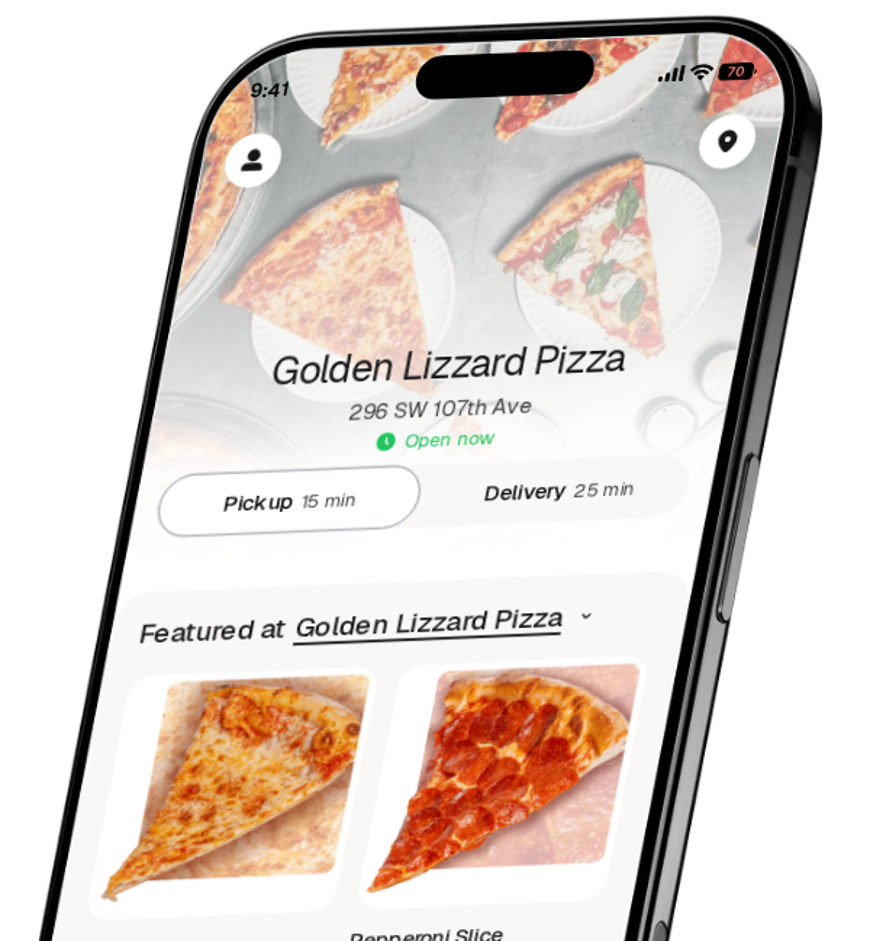 Golden Lizzard Pizza app preview