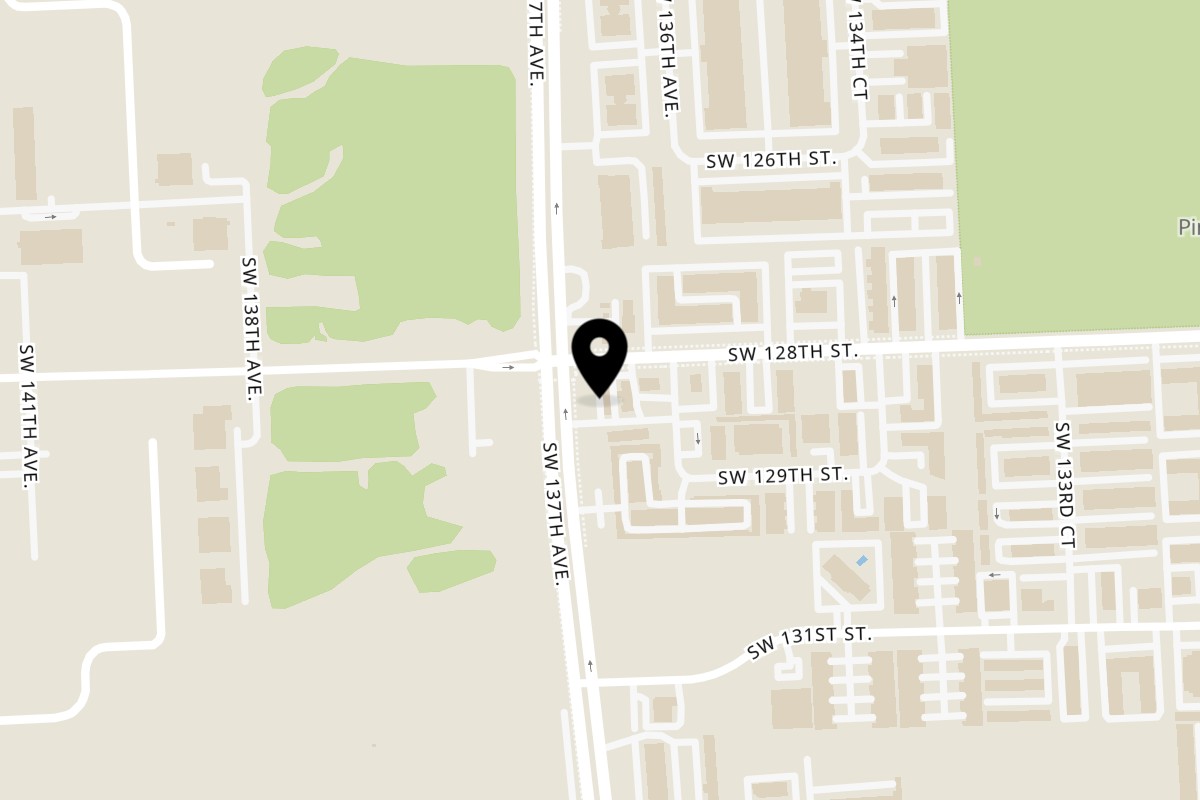 Map showing the location of Golden Lizzard Pizza Golden Lizzard Pizzeria on 12805 SW 137th Ave in Miami
